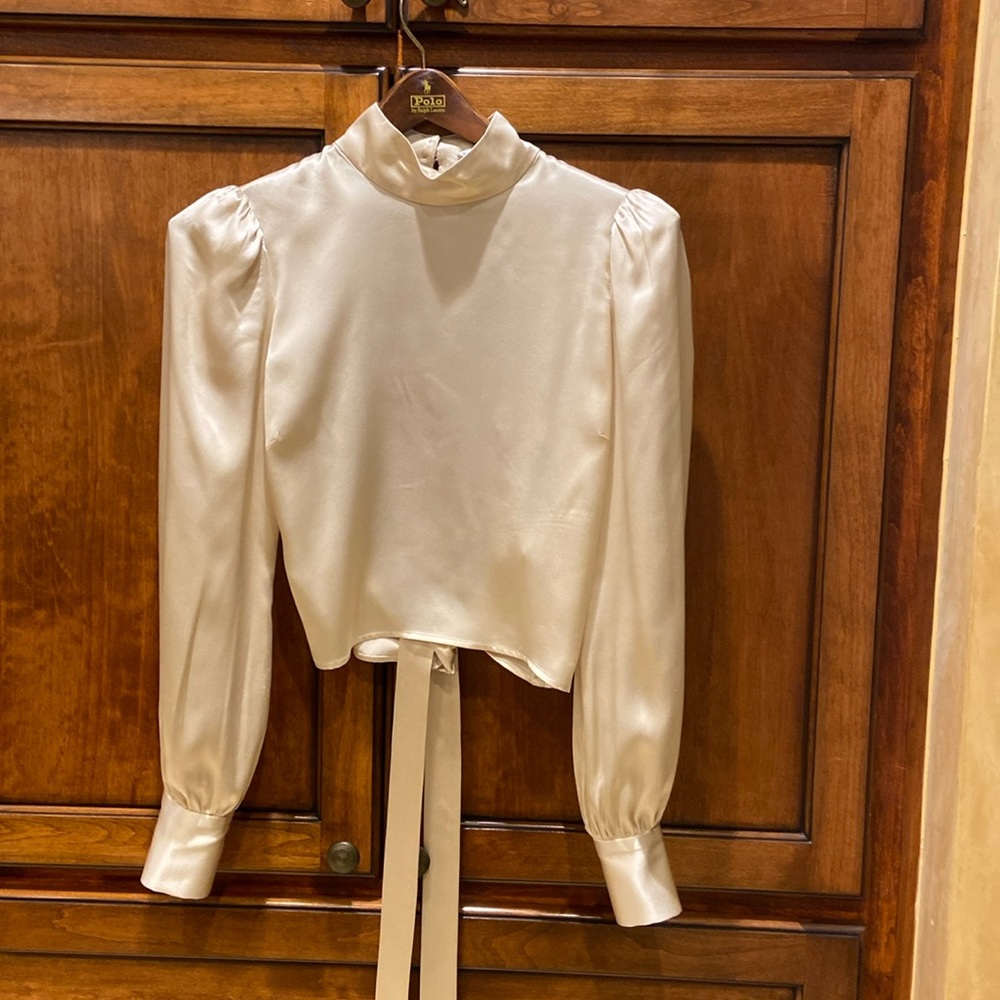 Ivory Reformation Silk Satin Top with open back. Mint condition.